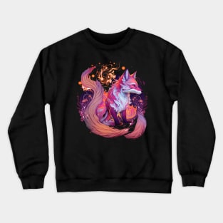 Purple Kitsune Fox Floral Japanese Folklore Crewneck Sweatshirt